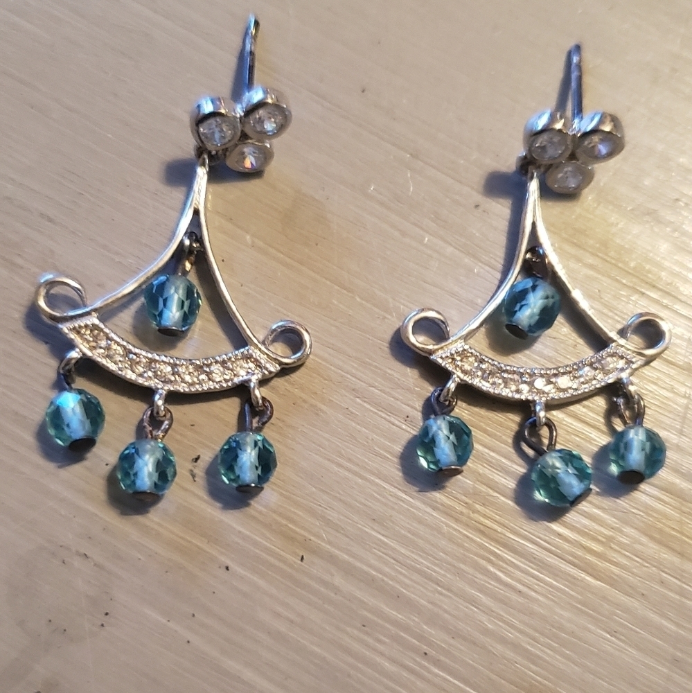 Sterling silver earrings w blue stones - Picture 2 of 2